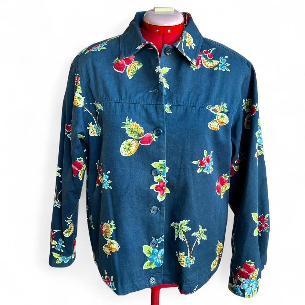 Alfred Dunner Button Front Beaded‎ Fruit Jacket